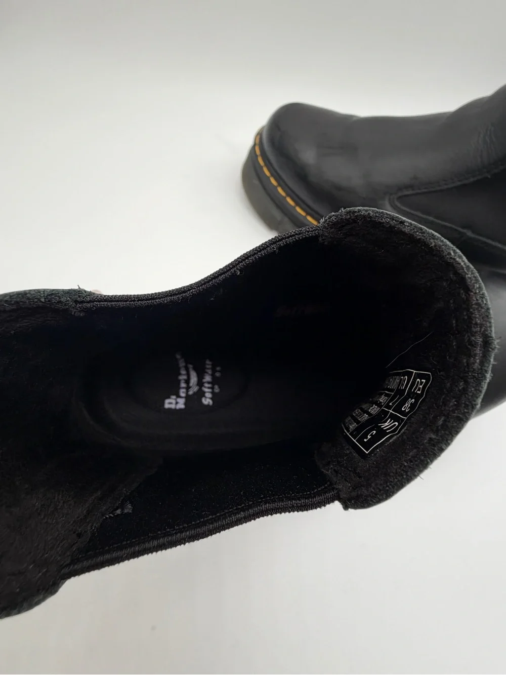 Dr. Martens Black Leather Platform Chelsea Boots with Yellow Stitch Sz 7 US